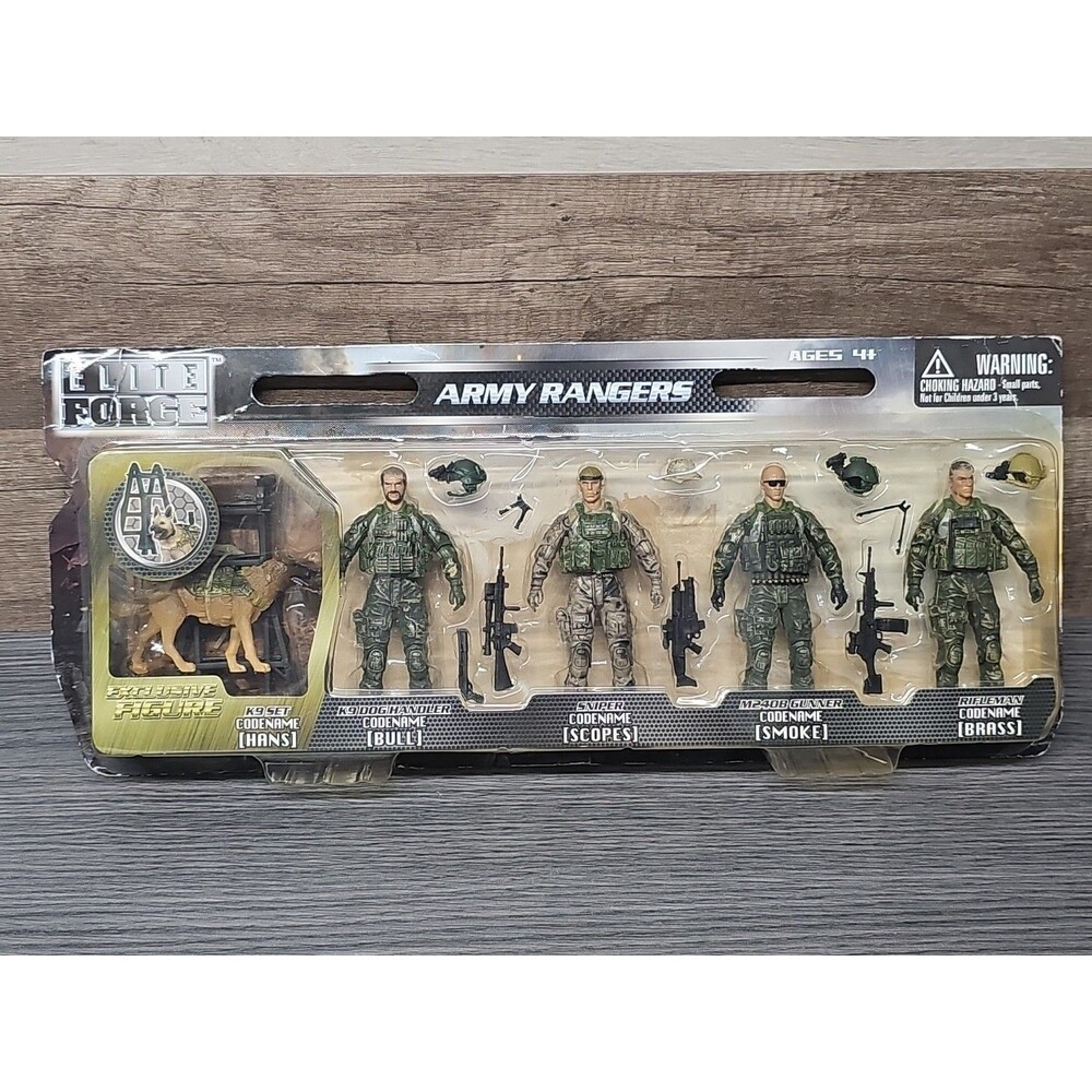 Elite Force Army Rangers Figure Set w/ K9 Dog BBI 1:18 Scale Military Figures